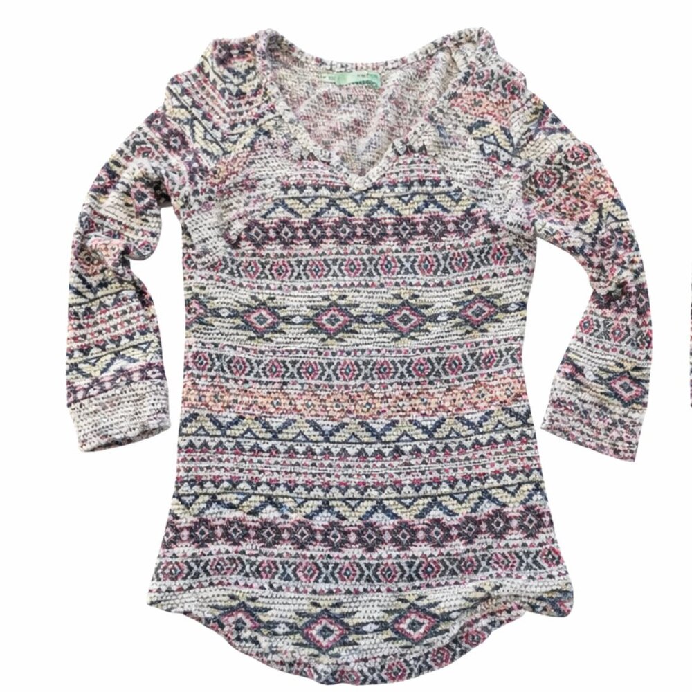 Maurices Small Tribal Boho Knit Tunic | Long Sleeve V-Neck
